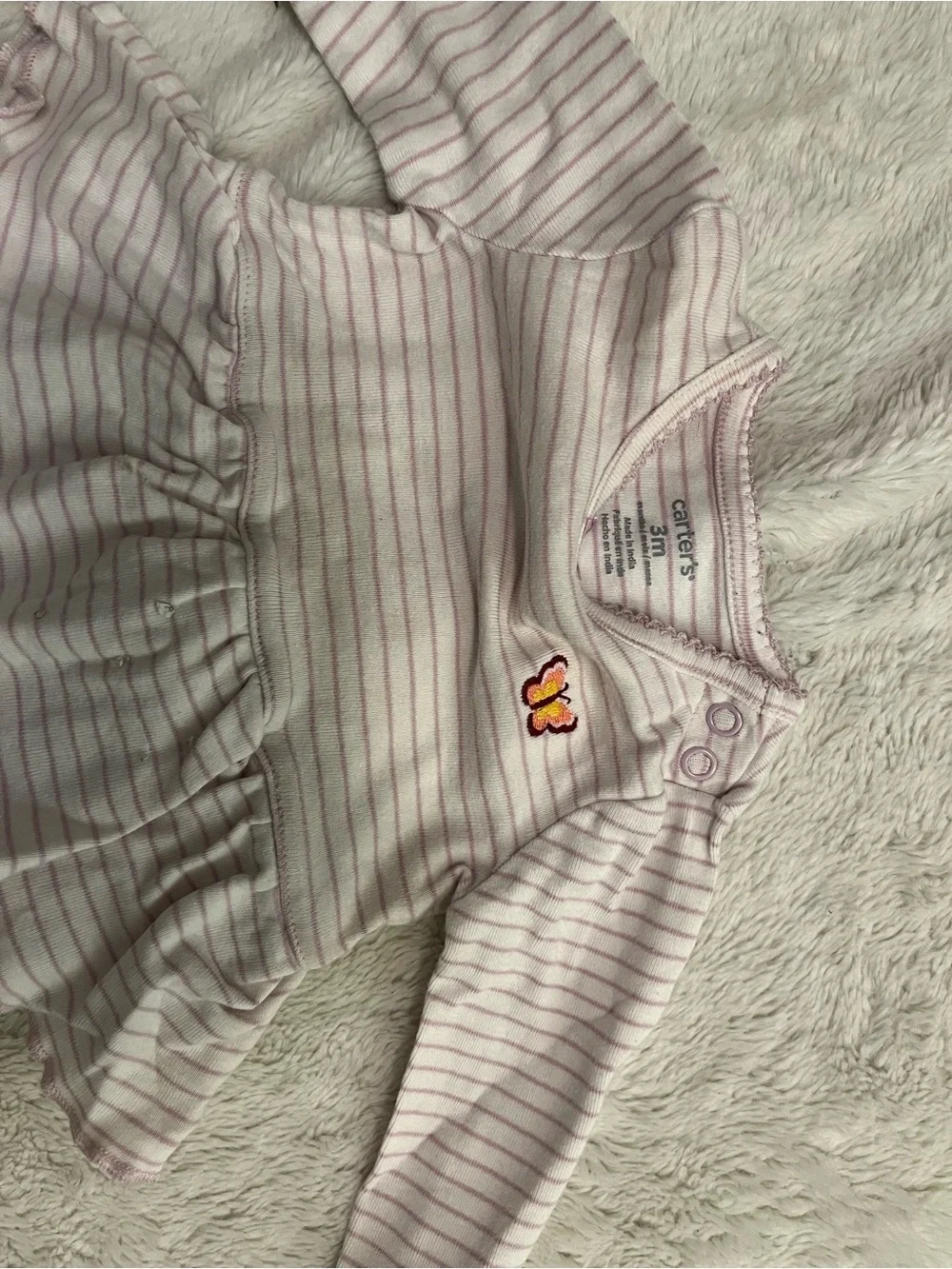 Carter's Long-Sleeve Pink and Cream Striped Ruffle Bodysuit